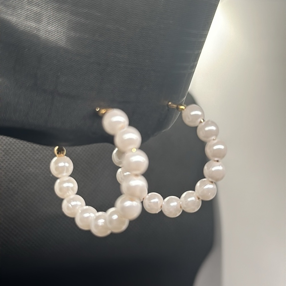 Classic White Simulated Pearl Gold Tone Elegant C-Hoops | Timeless Jewelry - Picture 12 of 16